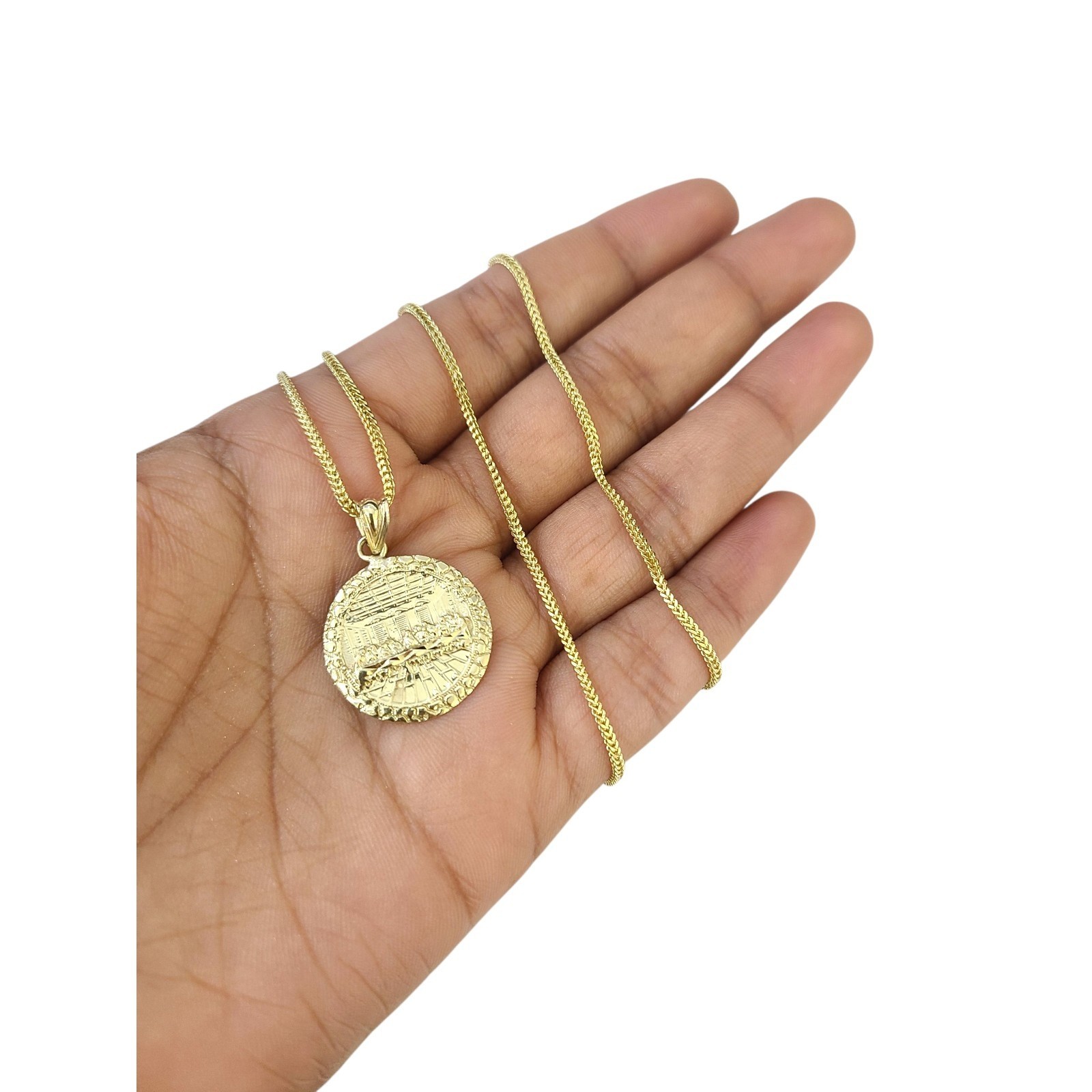 10K Yellow Gold Franco Chain Last Supper Pendant 1mm 16 18 20 22 24 Women Men