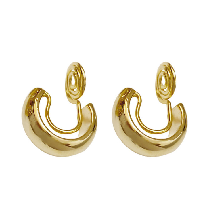 C-shaped Geometric Texture Incense Stand Clip Earrings Women Without Piercing A8