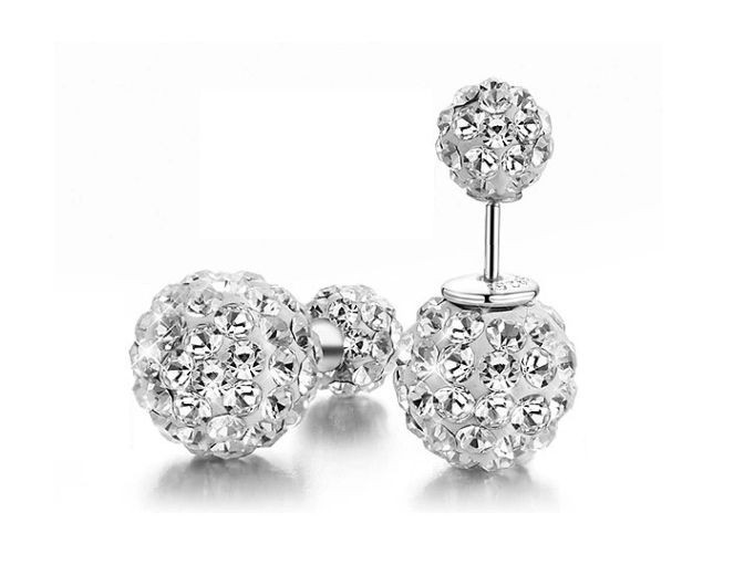 925 Sterling Sivler Double Sphere Bead Ball 10mm/6mm Stud Earrings Gift E7