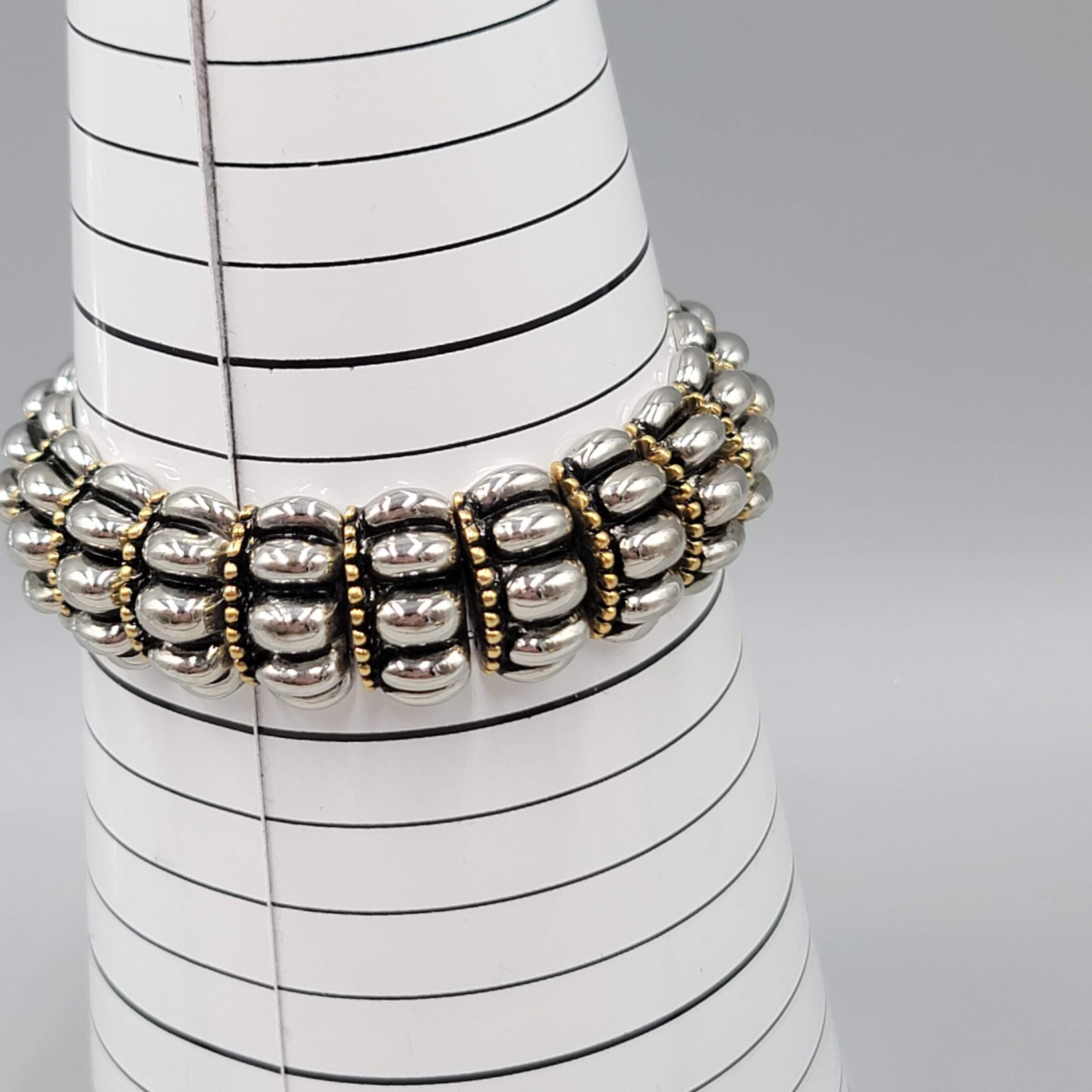 Two Toned Statement Bracelet Elastic Silver Plated Gold Plated 7″