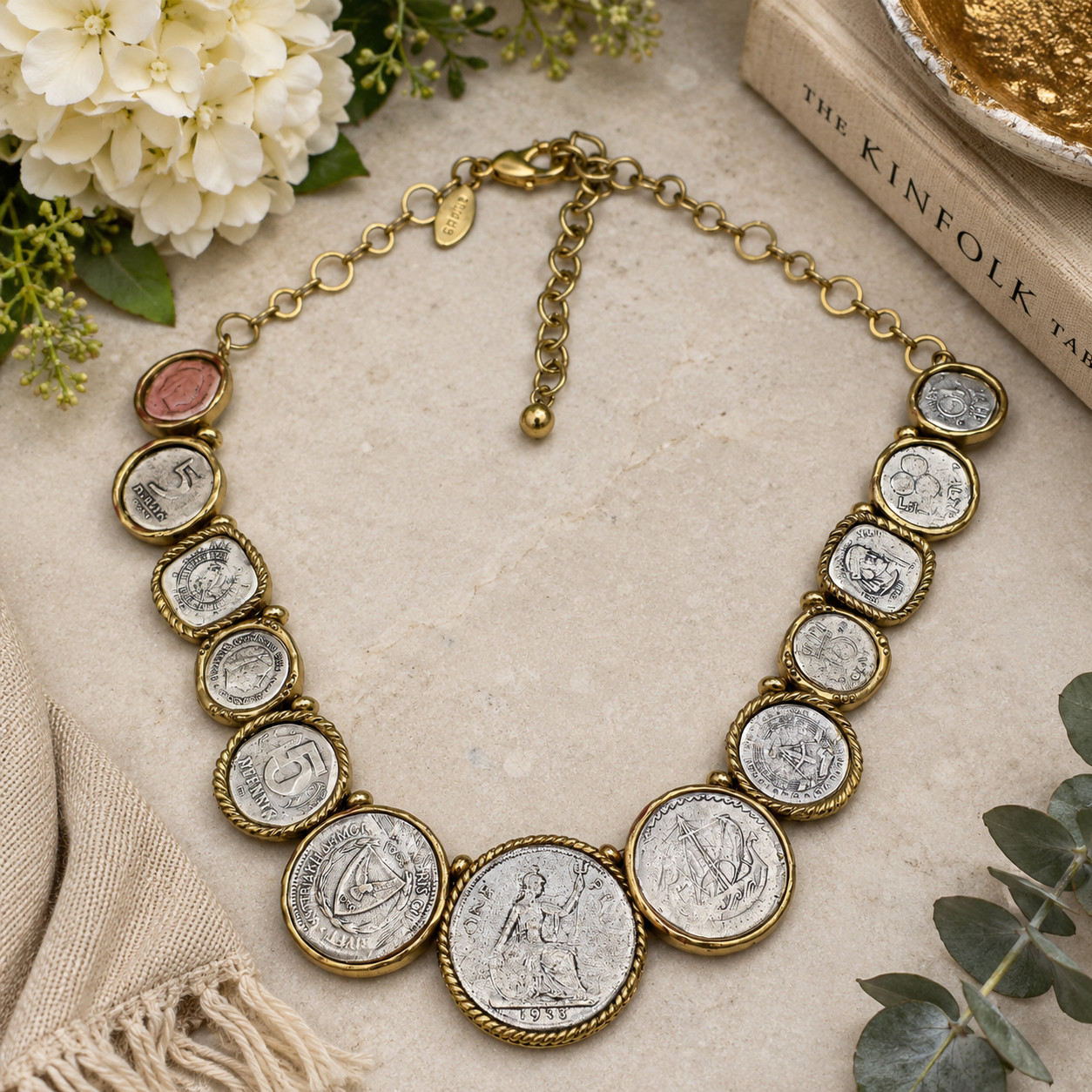 Mixed Metal Graduated World Coin Bib Collar Necklace 20″ Chico’s