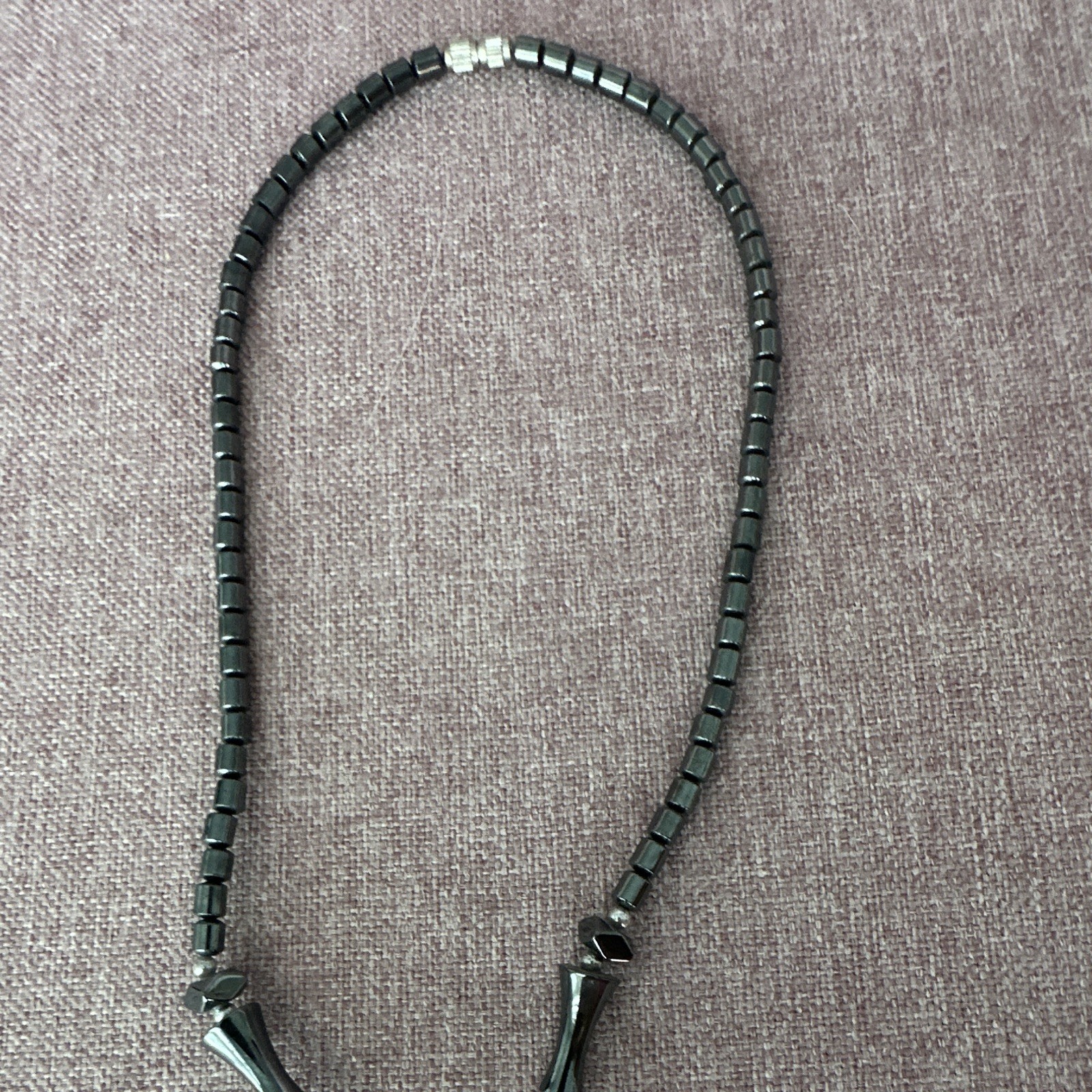 Hematite & Lapis Lazuli Beaded Y-Drop Necklace, Black Blue Round Beads