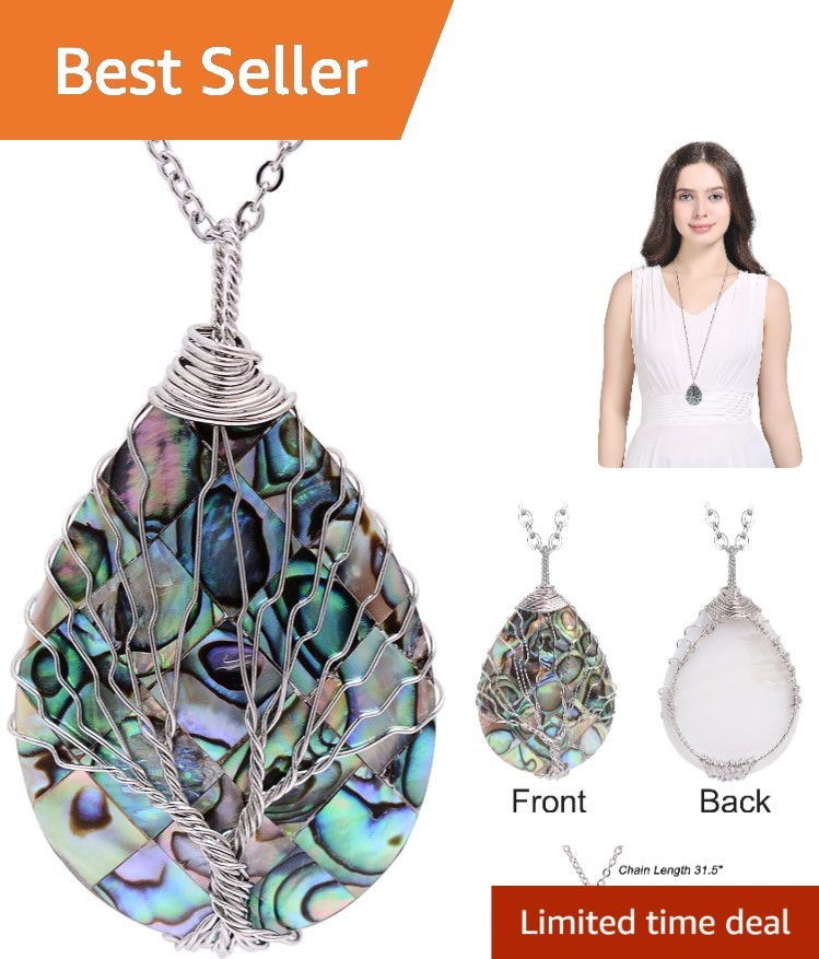 925 Sterling Silver Abalone Shell Drop Pendant Necklace – Perfect Gift for Mom