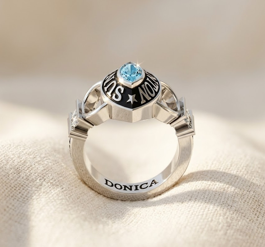 Personalized Marquise Cz Gemstone High School Ring Collage Class Graduation Gift
