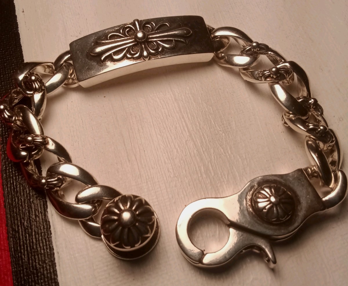 New Chrome Gothic Cross Bracelet biker 2000 Jewelery cuban link Mens 21mm 925