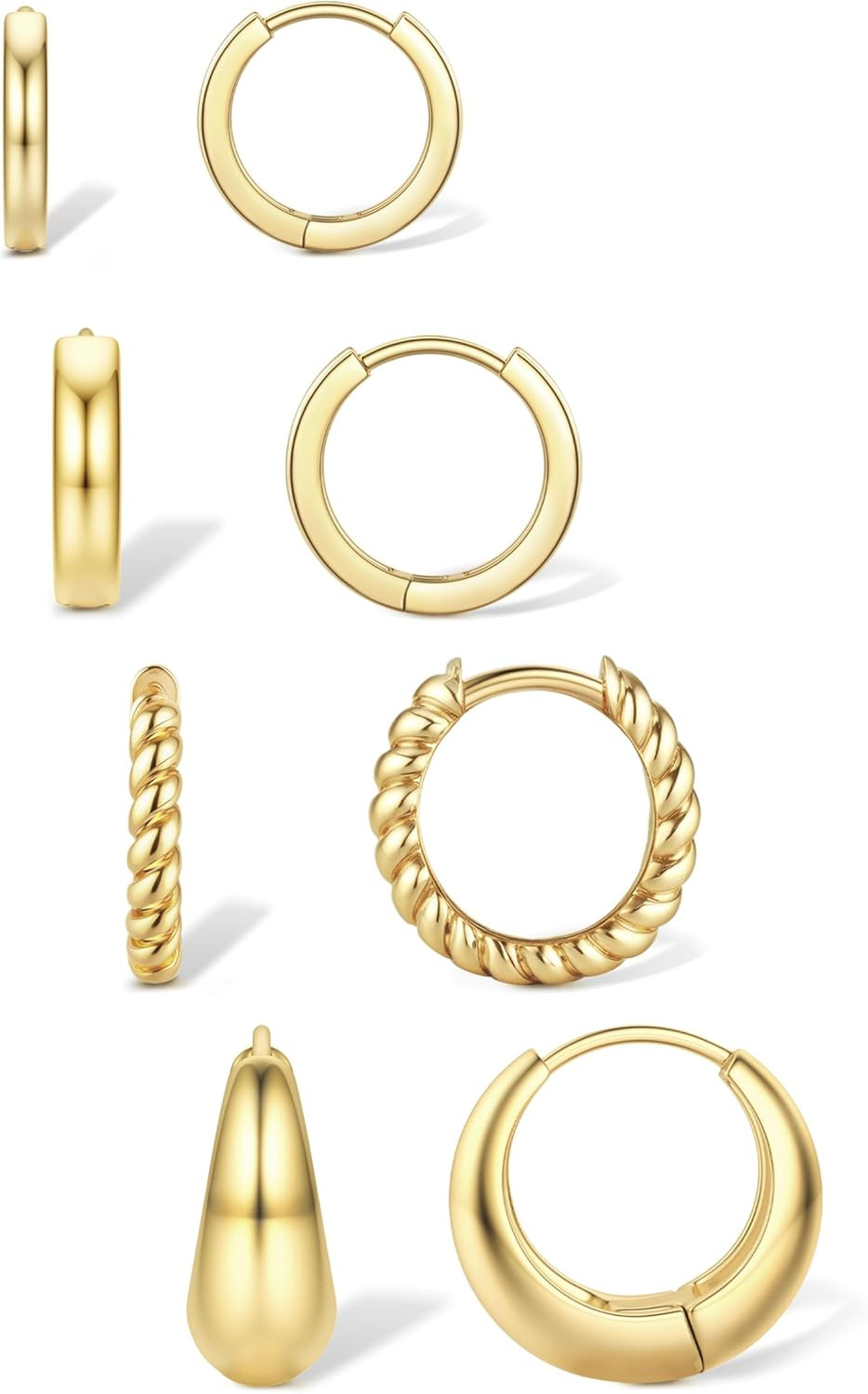 Small Gold Hoop Earrings for Women Trendy 14K Gold Plated Huggie Earring Stacks