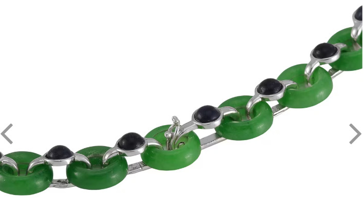 Designer Inspired Green and Black Jade Necklace in Platinum over Sterling Silver