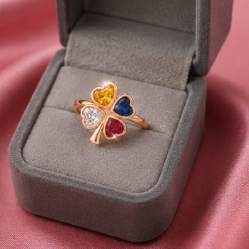 4ct Heart Cut Simulated Gemstones Clover Cocktail Silver Ring Rose Gold Finish