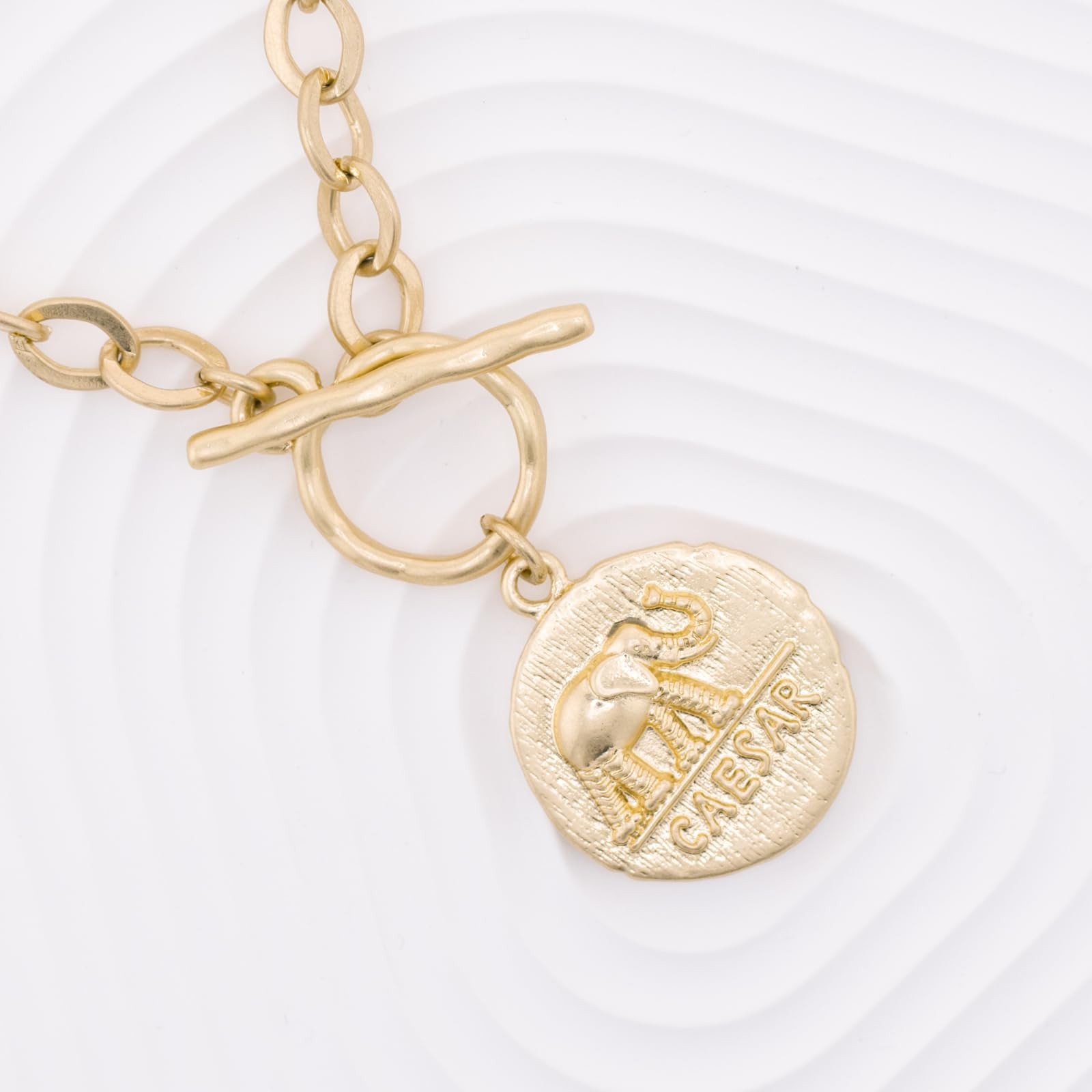 Husykam Chunky Coin Antique Gold Plated Thick Link Standard, Worn Gold-2