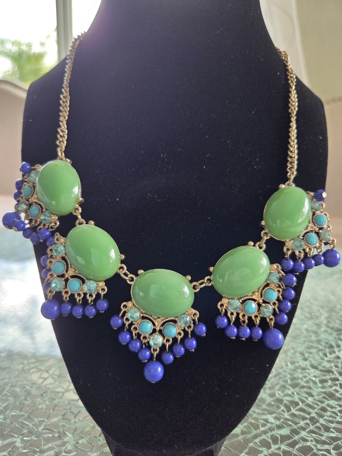 Blue And Green Gold Tone Necklace