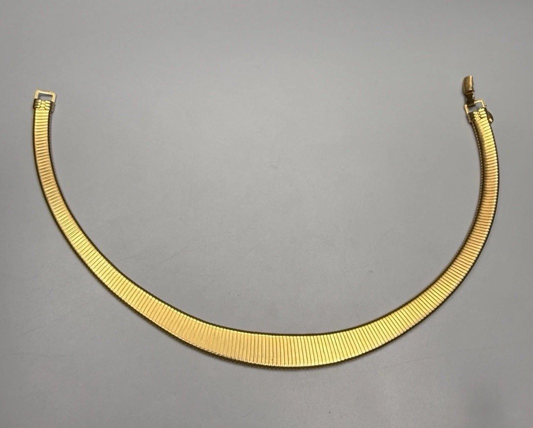 Park Lane Designer Signed Gold Plated Omega Tubogas Choker Necklace 17.5” VTG