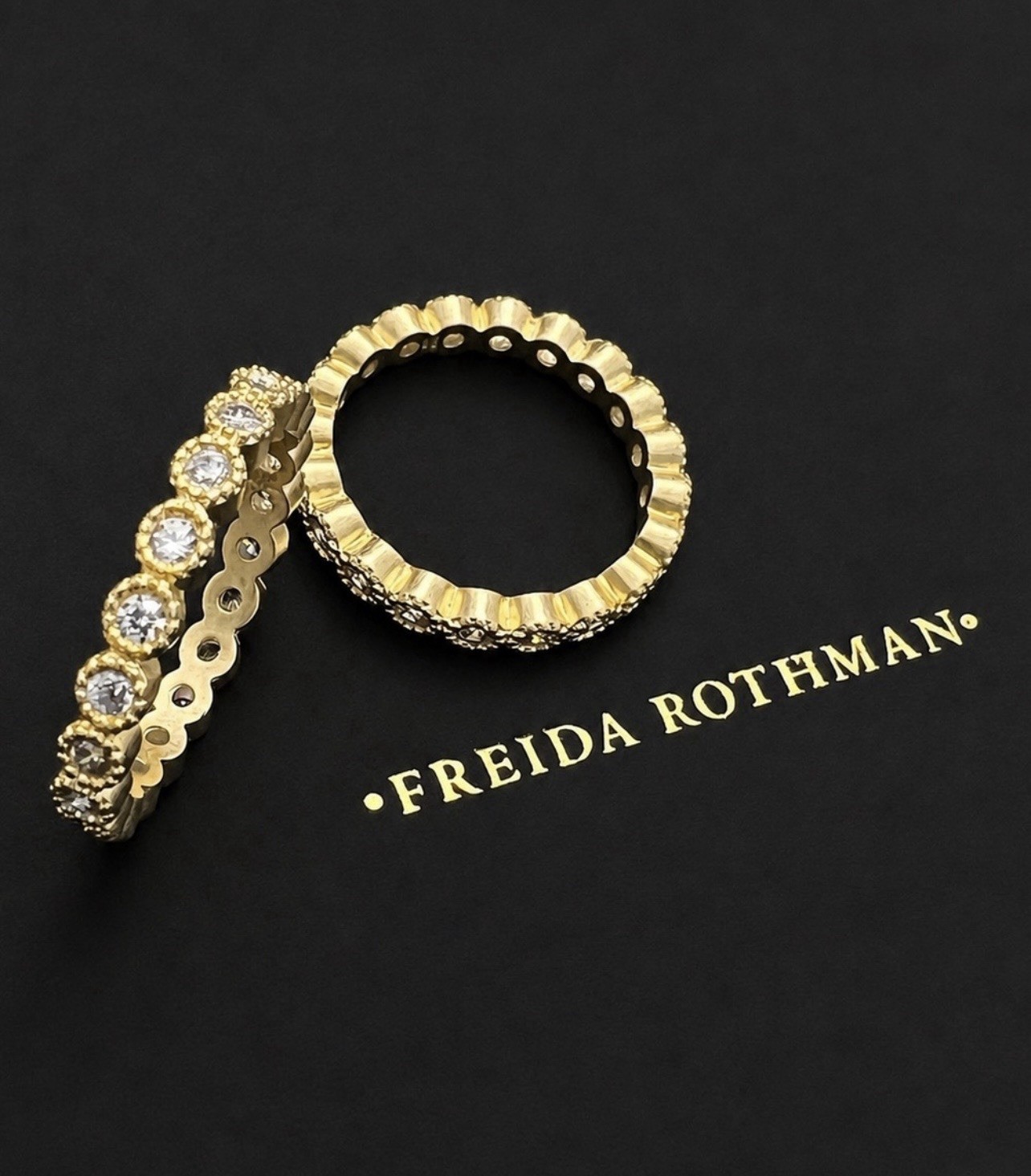 Freida Rothman (2) 925 Sterling Silver 14k Gold Bezel-Set CZStacking Rings