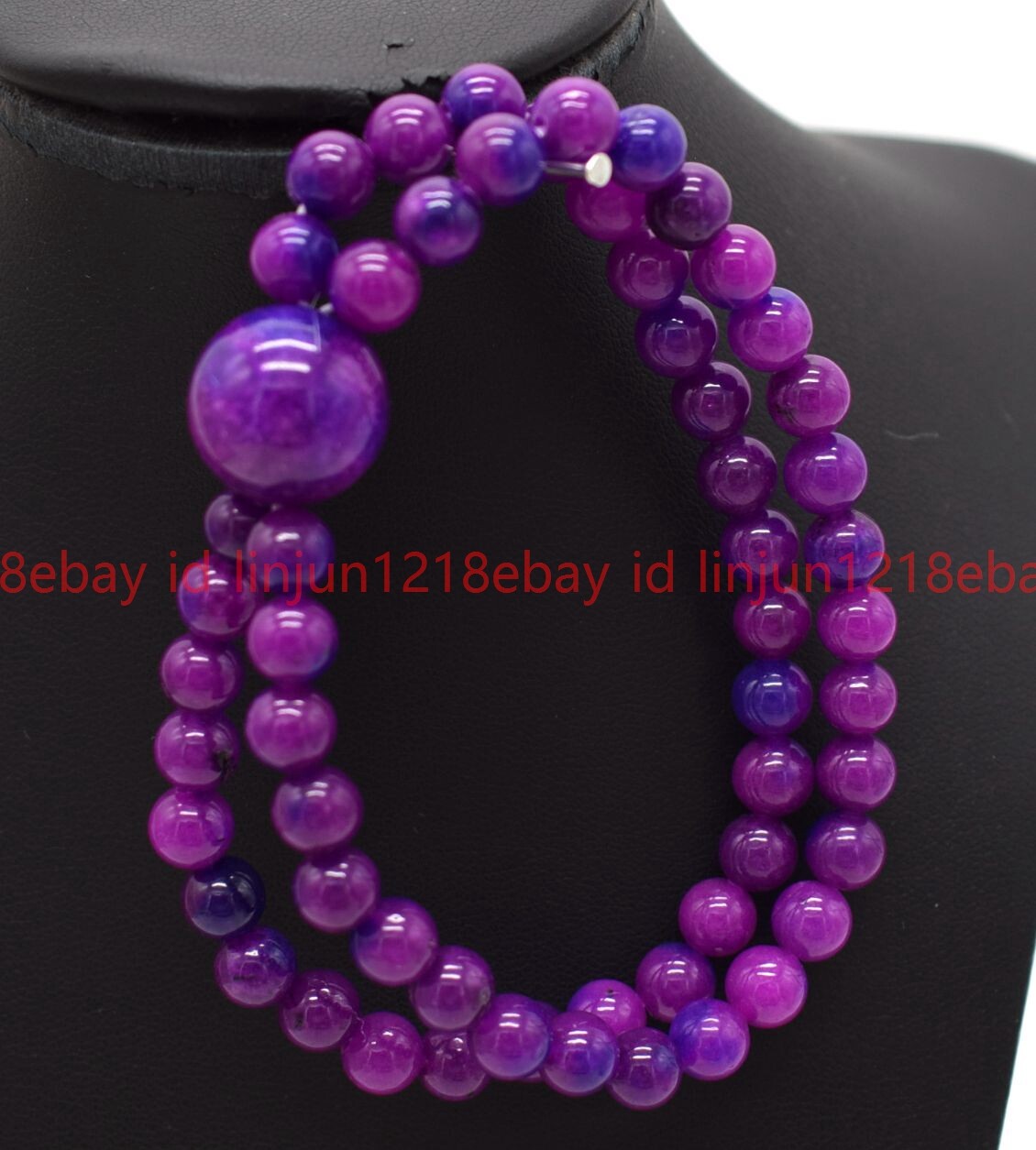 2 Row Natural Beautiful 6mm Purple Sugilite Round Gemstone Beaded Bracelet 7.5in