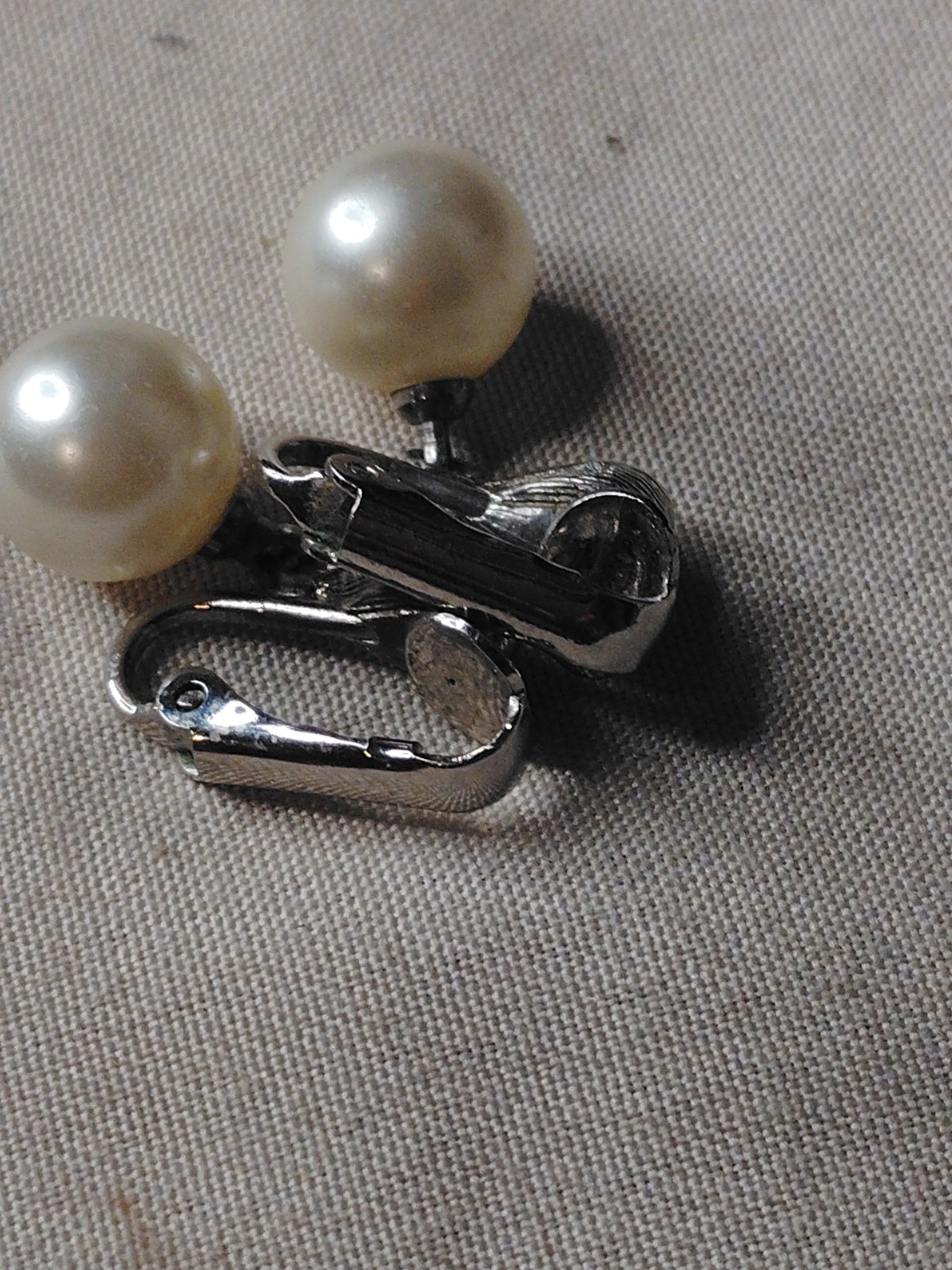Silver Tone Simulated Pearl & Crystal Dangle/Drop Clip-On Earrings