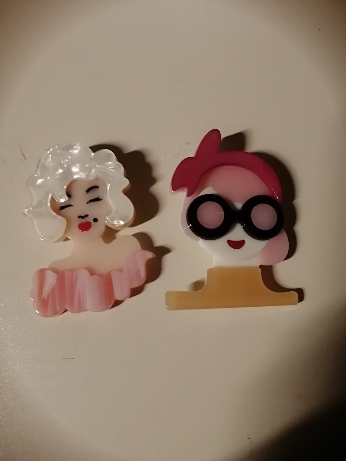 Vintage Plastic Brooches / Badges X2. Rare And Collectable