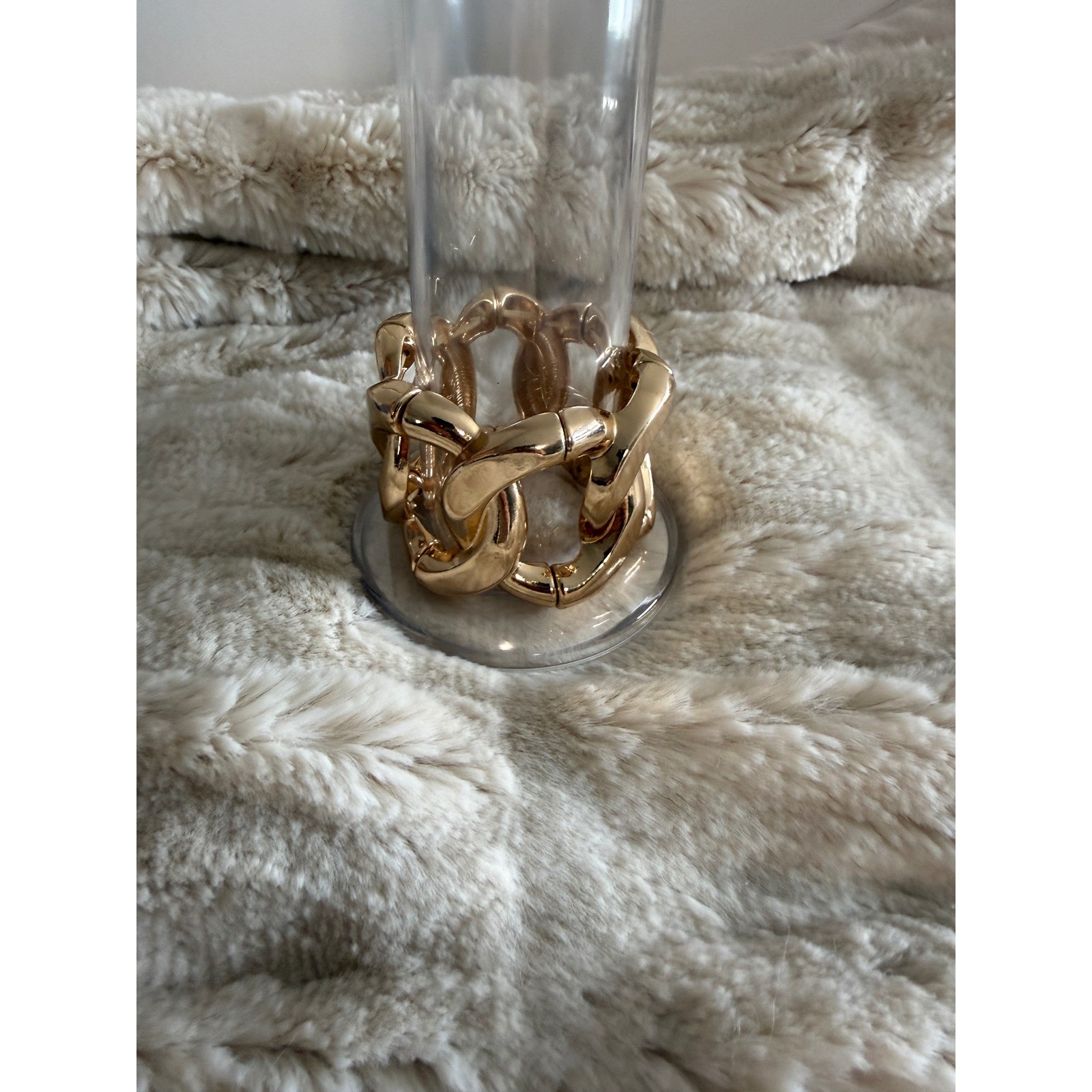 Chunky Gold Tone Oversized Chain Link Stretch Bracelet Bold Wide Cuff Bangle