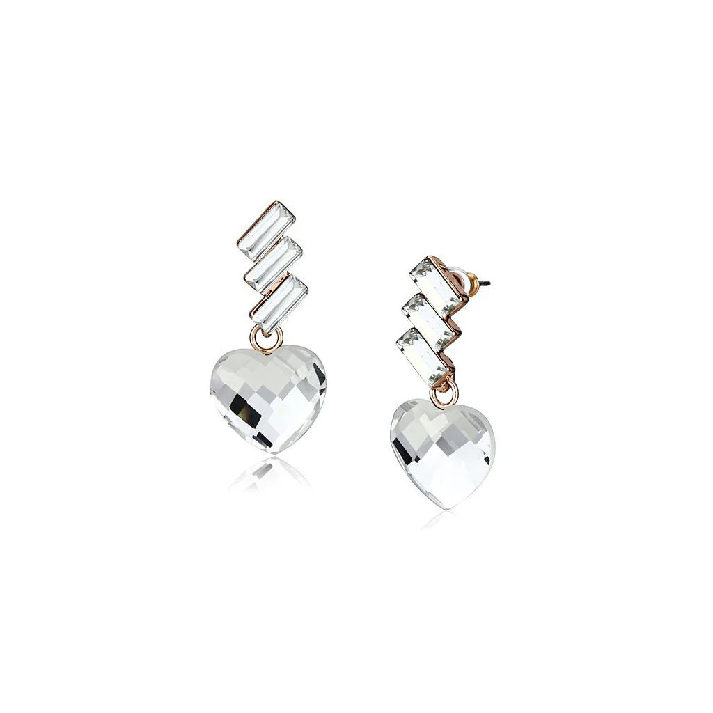 Women’s Iron Rose Gold Crystal Clear 5.80(g) Heart Dangle & Drop Earrings