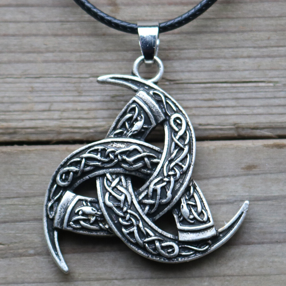 Vintage Silver Triple Horn of Odin Pendant Necklace Viking Jewelry For Men 24″