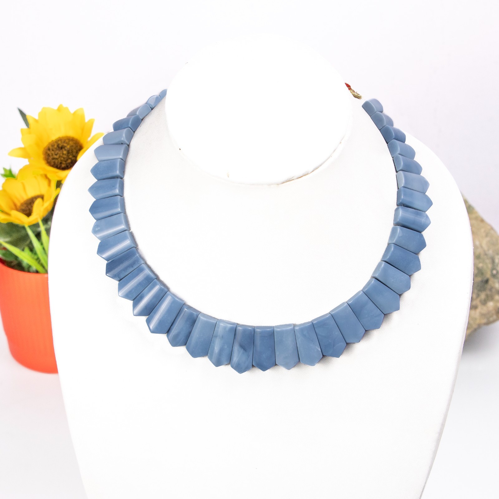 Blue Opal Fancy Shape Layout Necklace, 14x8MM To 23X10MM, Faceted Gemstone