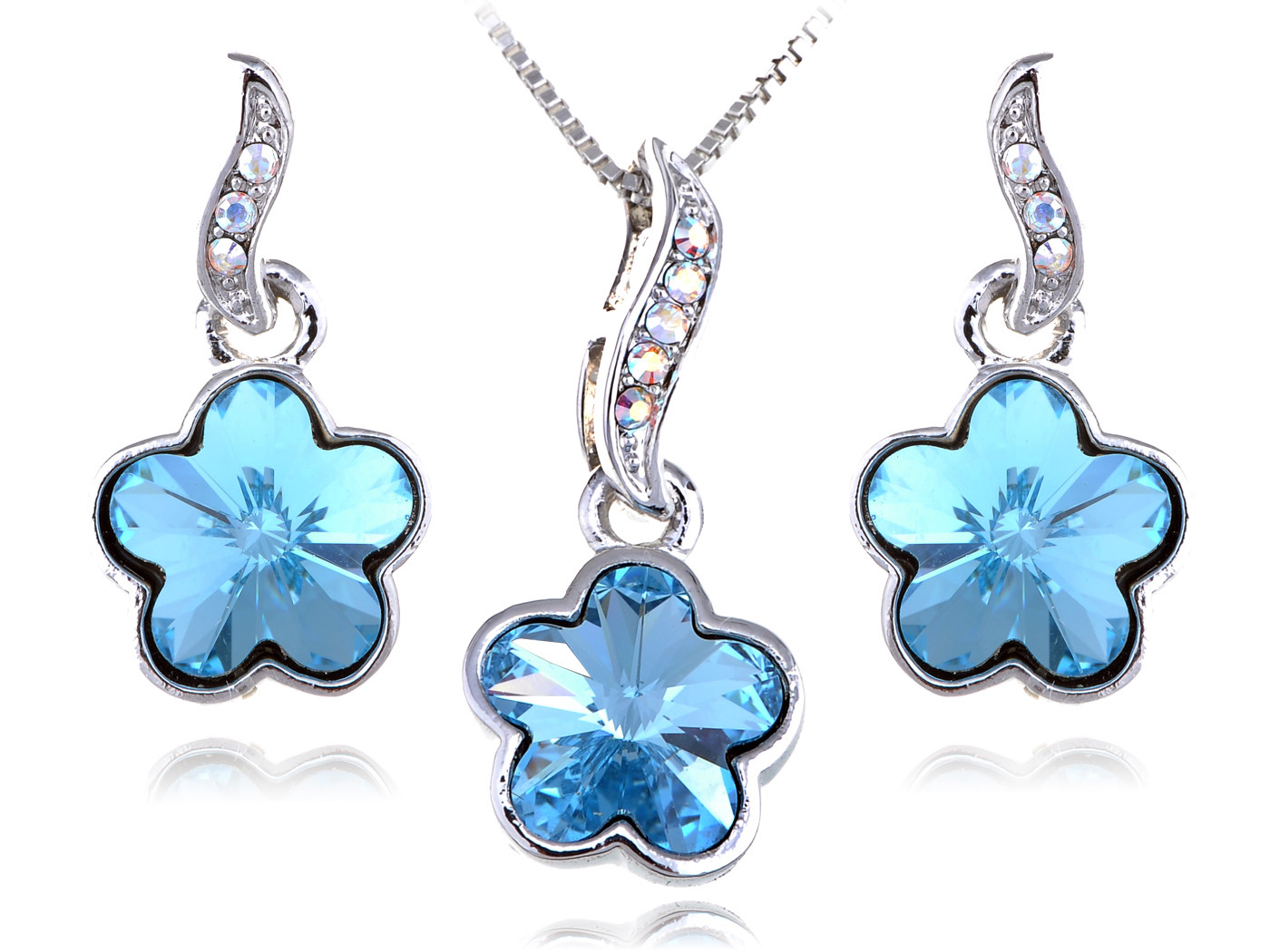 Light Sapphire Rounded AB Stars New Crystal Element Earring Necklace Set
