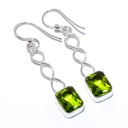 Peridot Gemstone 925 Silver Plated Spiral Earring 1.79″ T57
