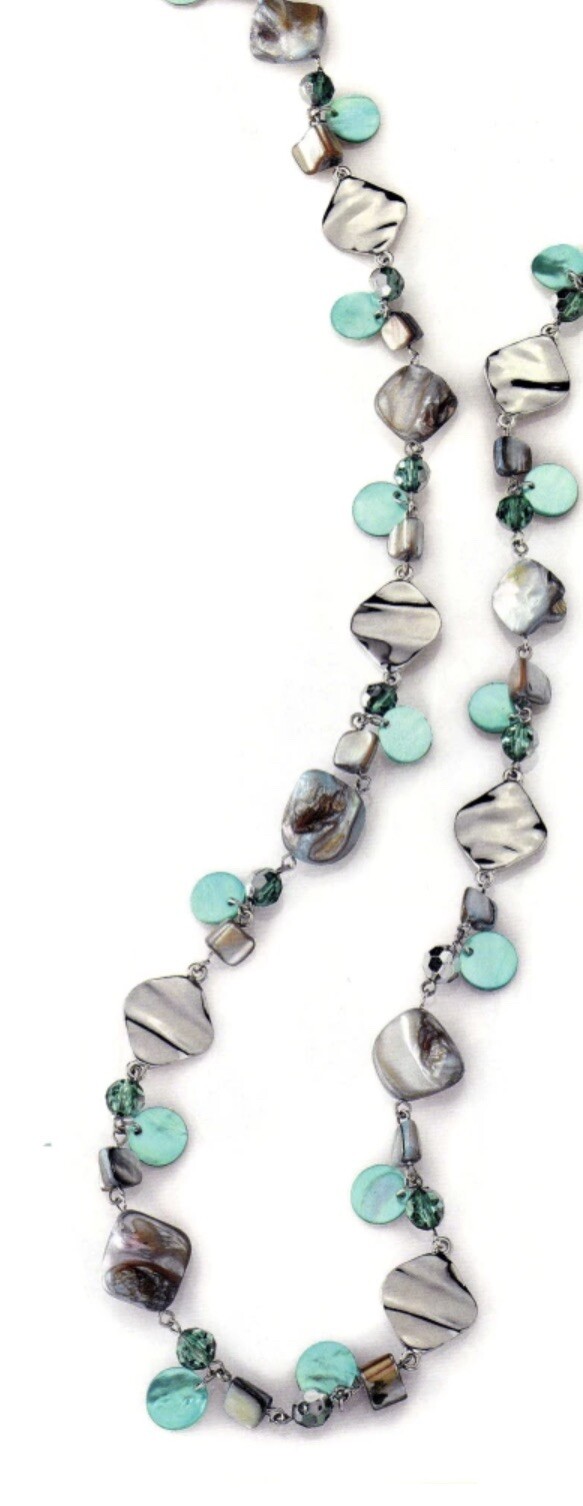 Lia Sophia “Ocean Air” Long Necklace w/Genuine Abalone & Mother of Pearl Stones