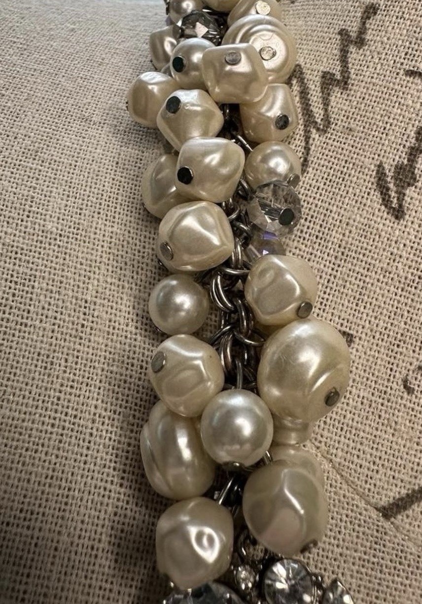 VTG Freshwater Pearl & Crystal Cluster Statement Necklace, Adjustable clasp