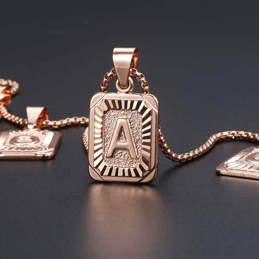 Initial Letter Name Necklace Pendant Gold Plated Stainless Steel Chain Unisex