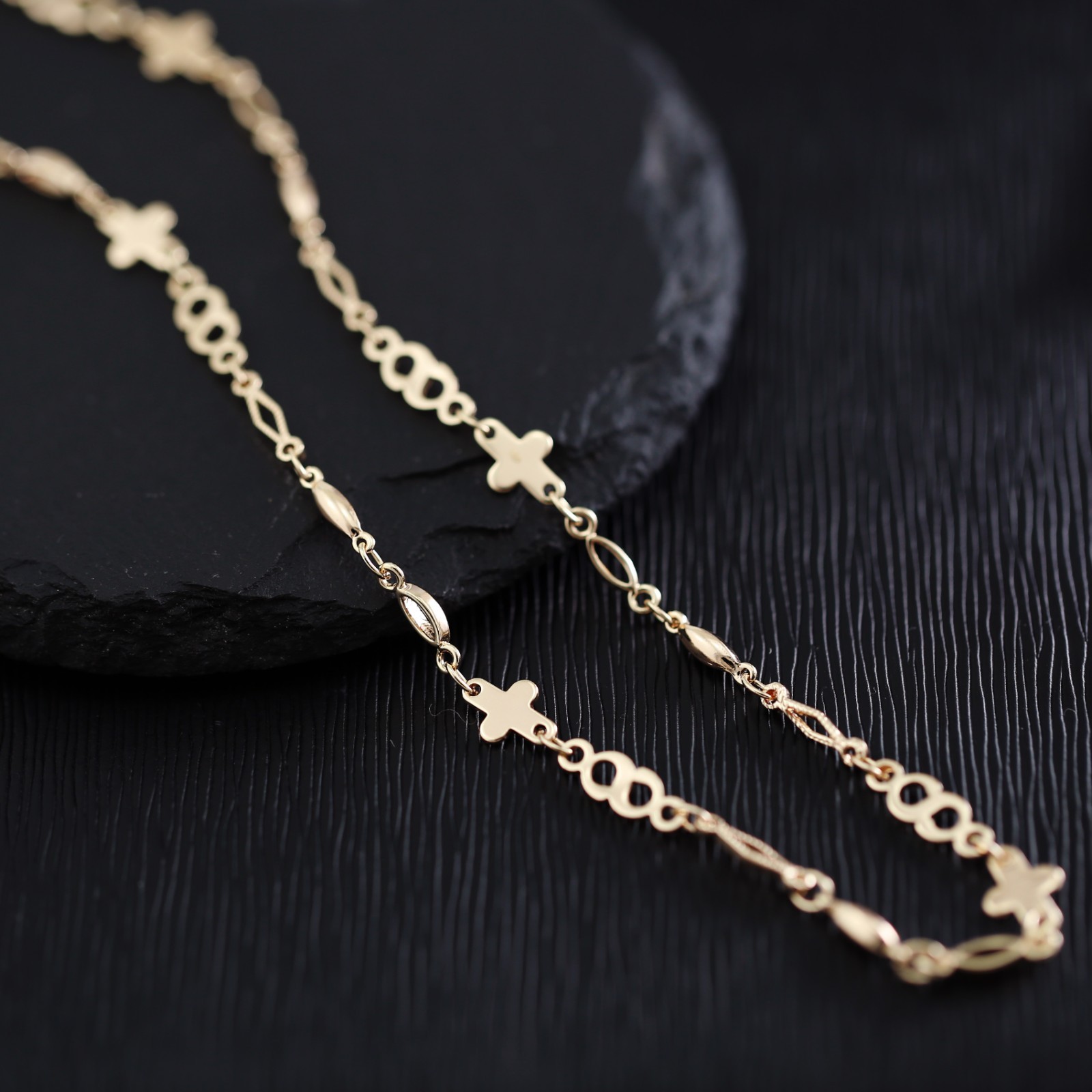 9K ROSE GOLD FILLED CROSS Patterned Links Chain MENS WOMENS SOLID NECKLACE 47cm