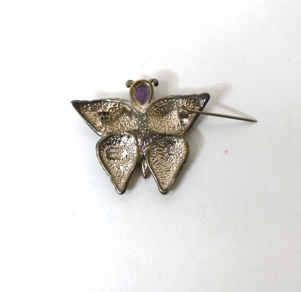 JUDITH RIPKA sterling silver and Amethyst Butterfly Brooch Pin 17 grams J20