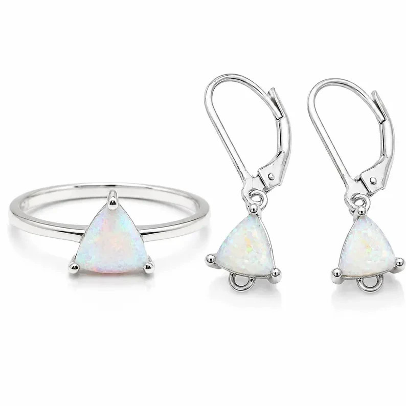 Lab Created Opal Ring Set 925 Sterling Silver Earrings October Birthstone