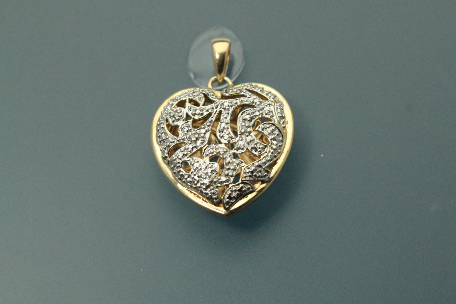 925 Sterling Silver Two Toned Etched Design Heart Pendant 7.3 Grams (PEN9361)