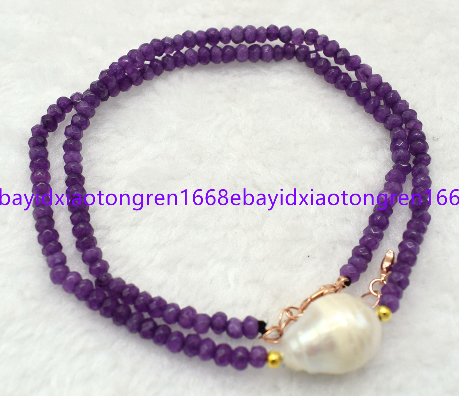 2x4mm Natural Purple Jade Rondelle Beads &White Baroque Pearl Necklace 18-28Inch