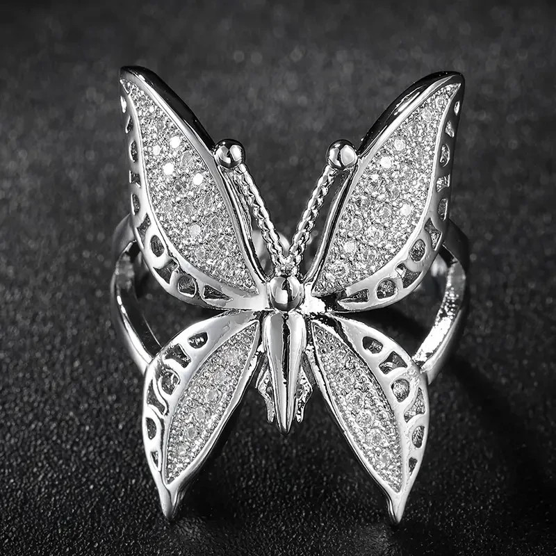Elegant 925 Sterling Silver Charms Unique Butterfly Open Ring One Size Fit All