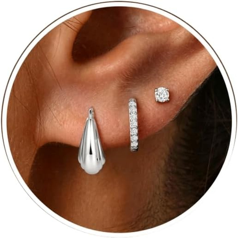 3Pcs Stackable Earrings Set for Multiple Piercings – Gold & Silver Plated Huggie
