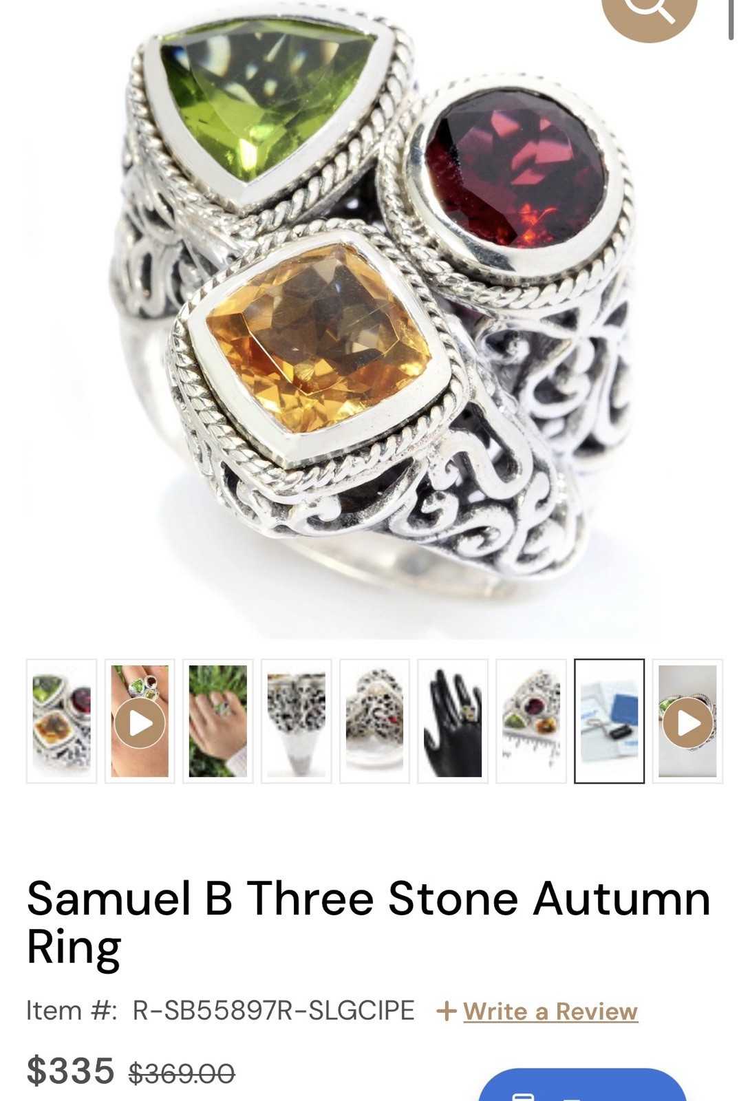 Samuel B STERLING SILVER THREE STONE AUTUMN RING