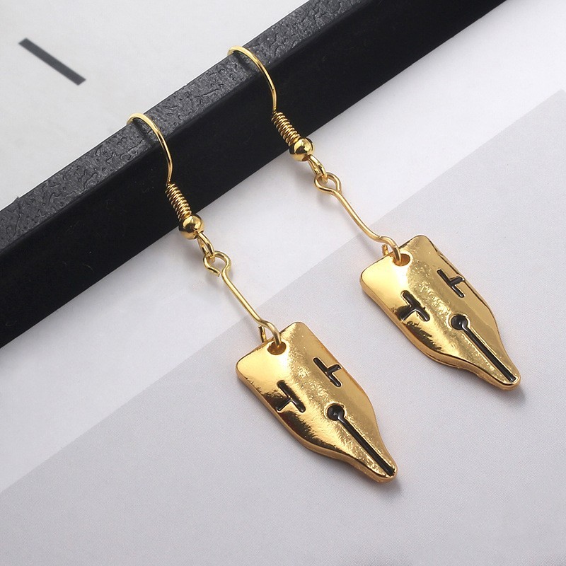 Fountain Pen Nib Earrings Gold Unique Style Fun Women’s Costume Jewelry
