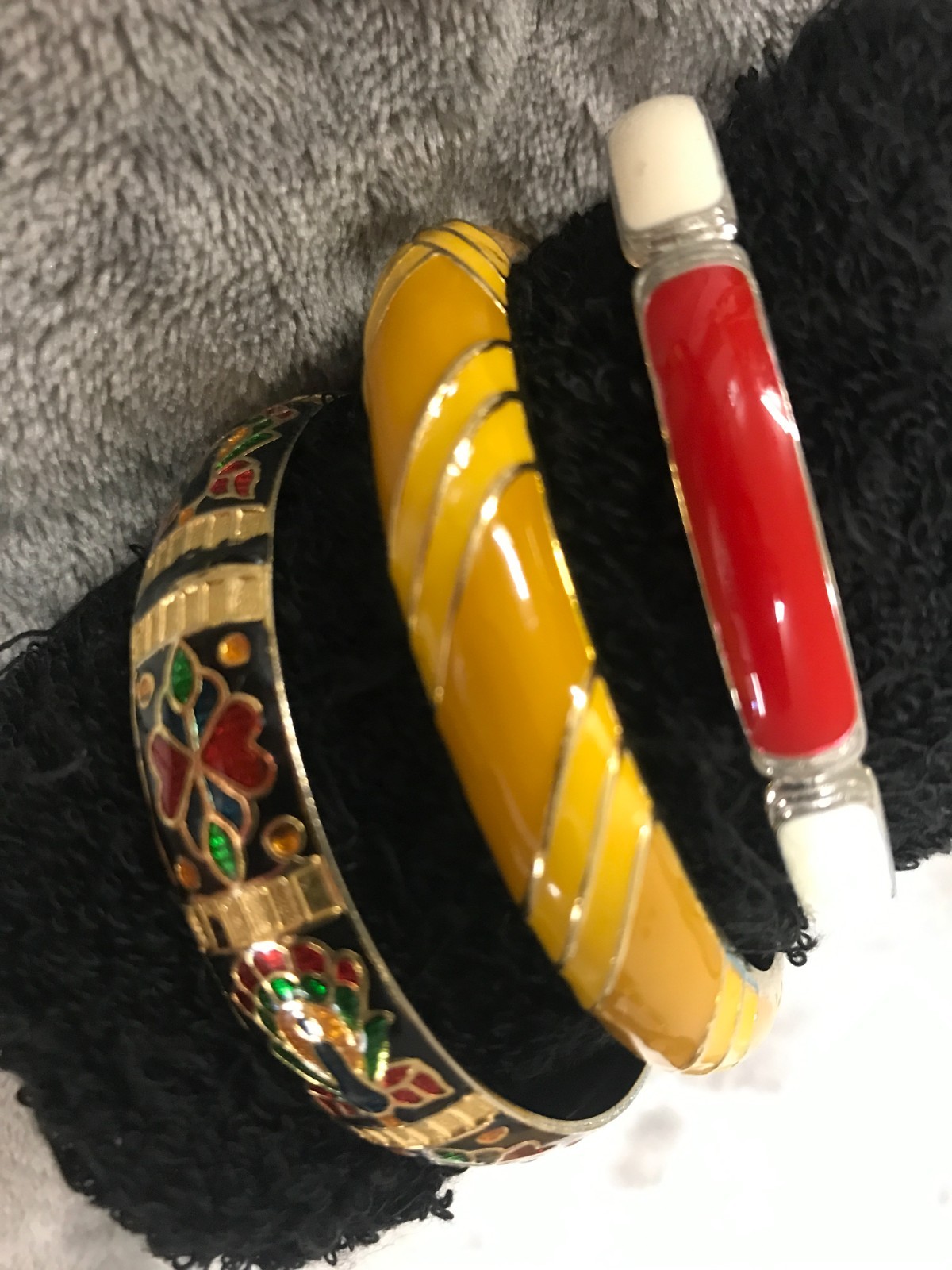 Lot Three SMALL Enamel Bangle Bracelets 2 3/8 inch diameter. Yellow One J. Crew