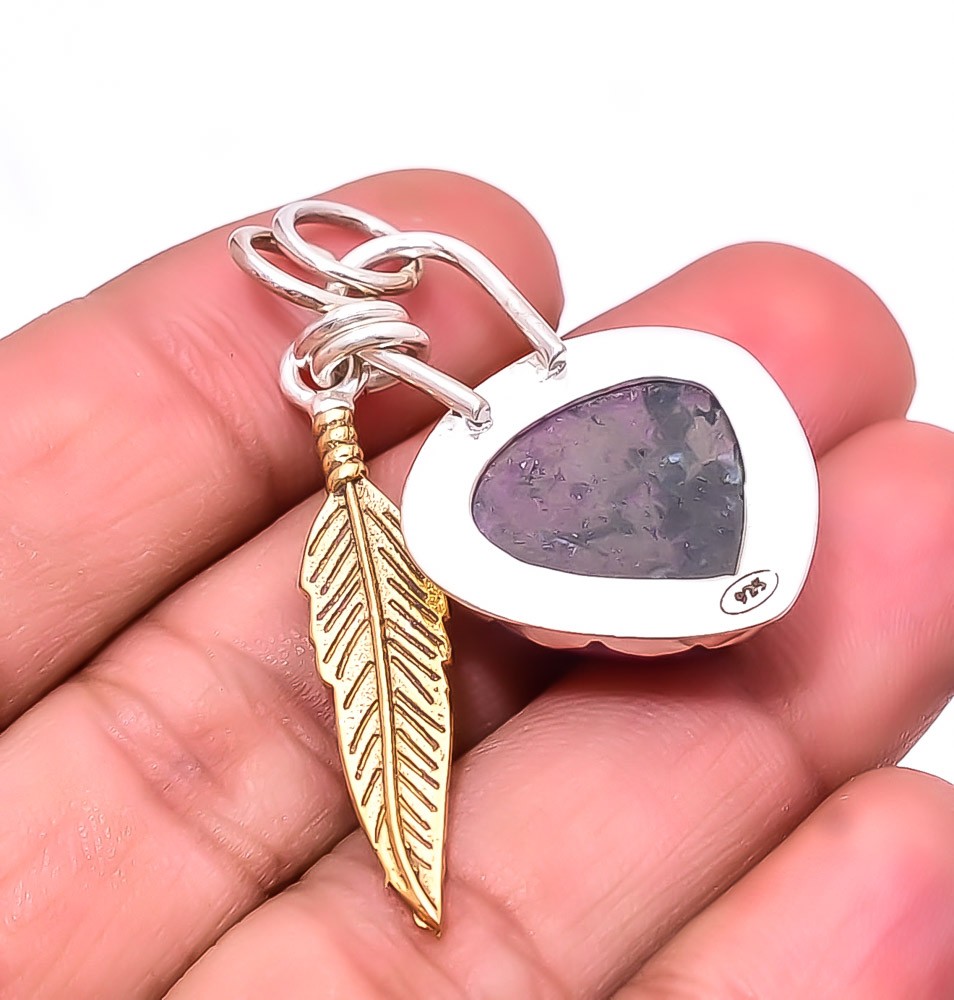 Ruby With Zoisite 925 Sterling Silver Two Tone Pendant 1.56″, Christmas Gift