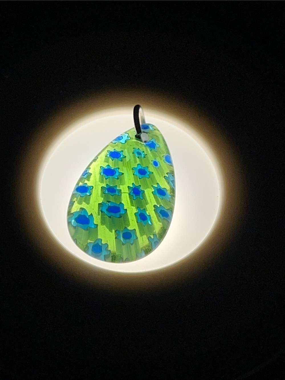 Murano Glass Pendant for necklace Millefiori Green Blue 1″
