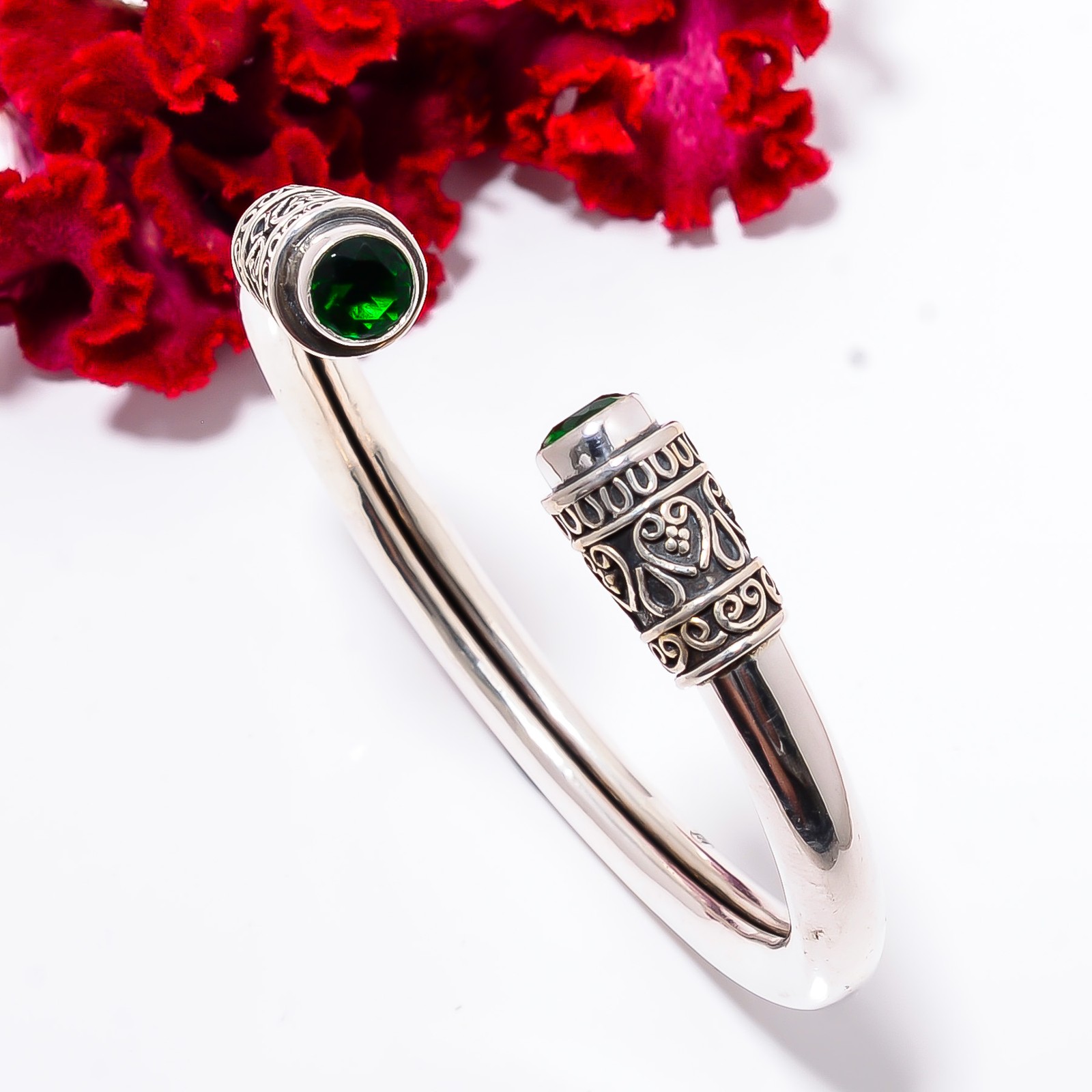 Chrome Diopside 925 Sterling Silver Bali Cuff|C100039416