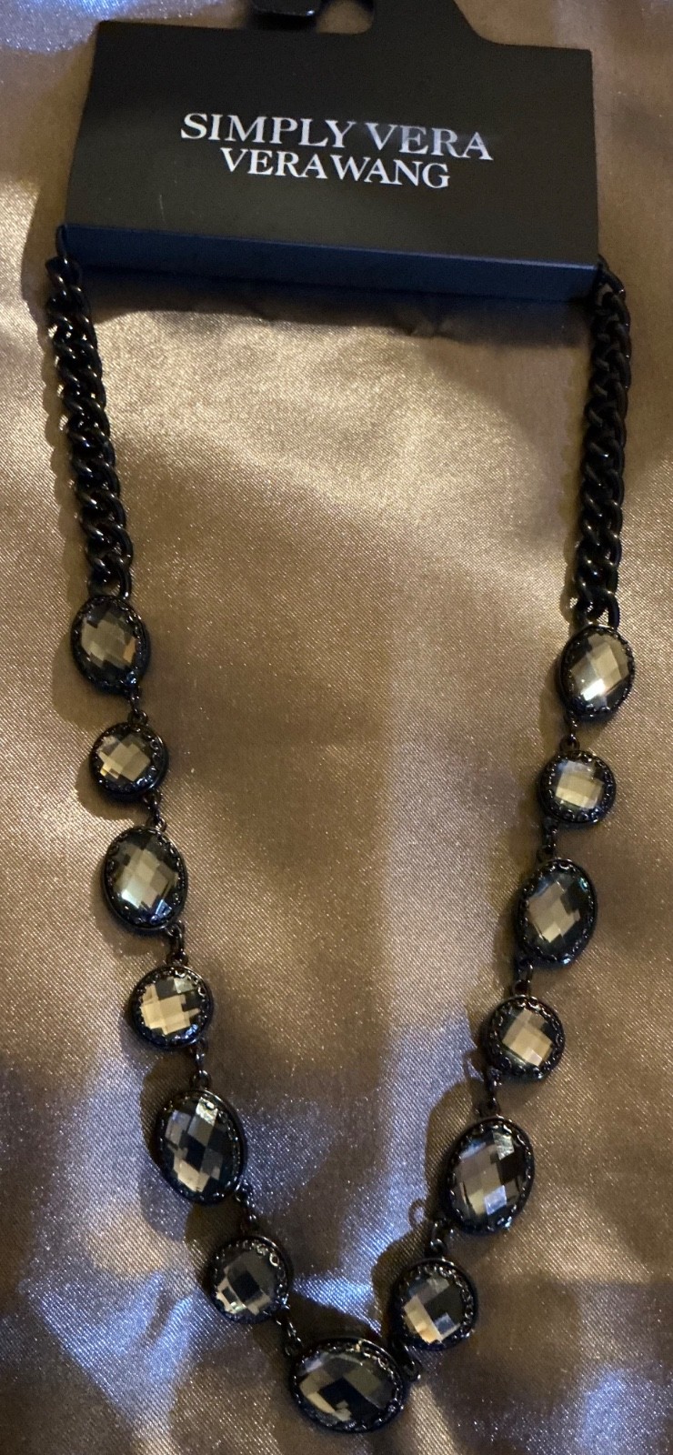 Simply Vera Wang Simulated Grayish Blue Crystal Frontal Necklace – New