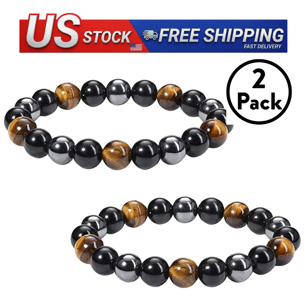 2 PCS Tiger Eye Natural Stone Obsidian 8mm Beaded Bracelet Men Women Jewelry