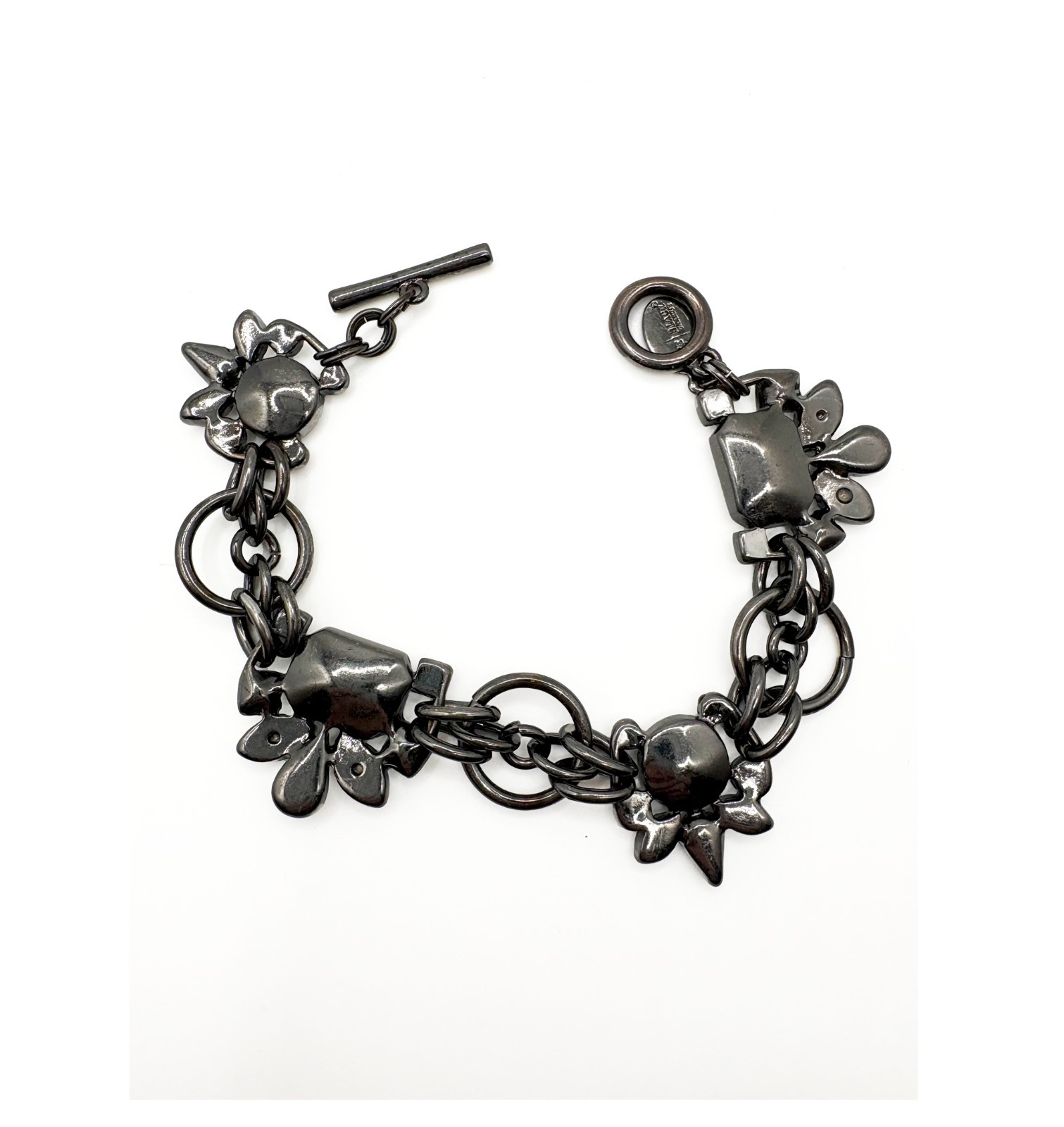 White House Black Market Rhinestone Bracelet Gunmetal Statement Toggle Bracelet