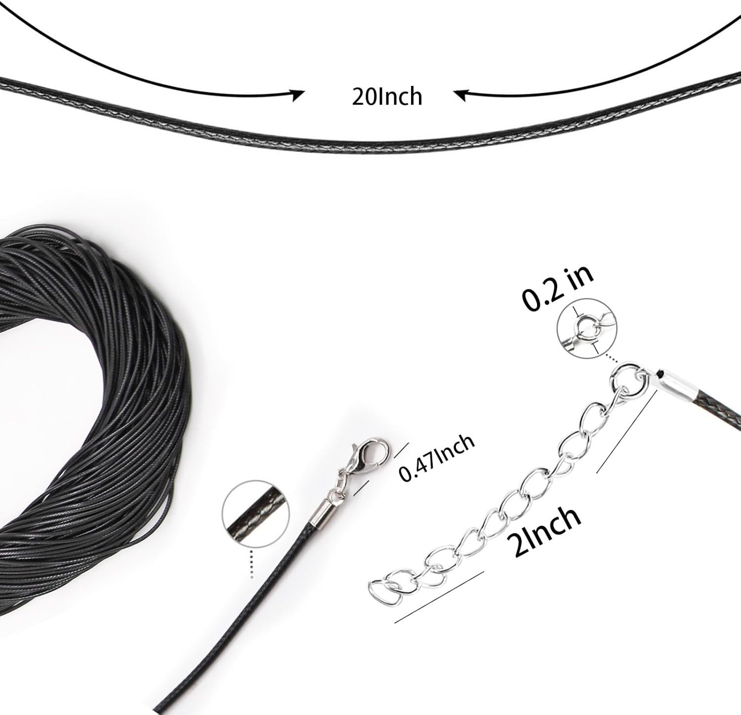 Necklace Cord Bulk, Waxed Necklace Chain, Black Waxed Necklace Cord String for J
