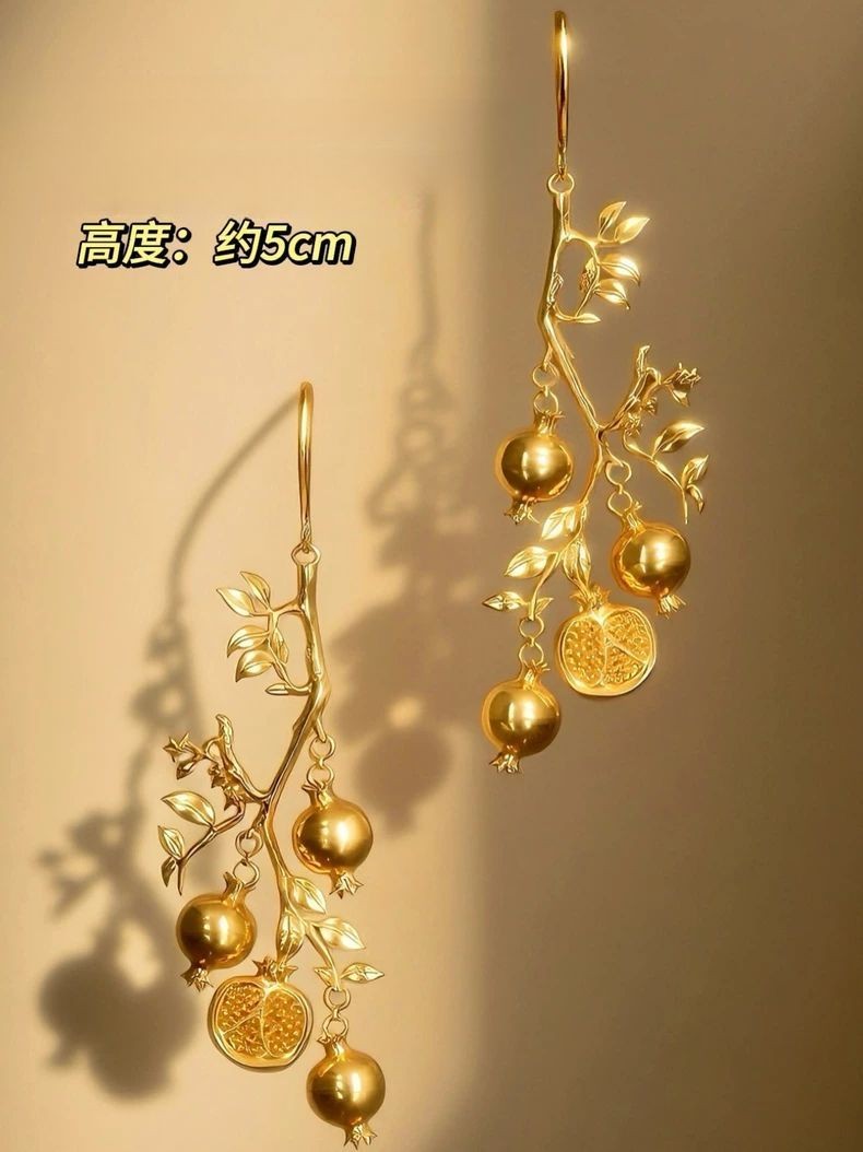 Gold plated pomegranate drop earrings chinese style new chinese fashion 1 pair-