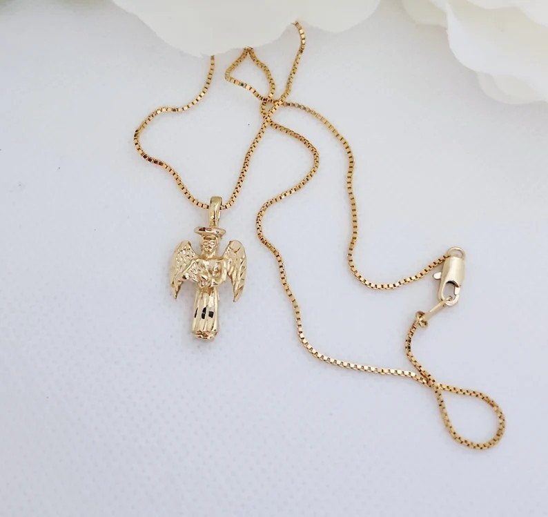 Gold Guardian Angel With Halo Necklace, Tiny Angel Necklace, 14k Heavy Plated