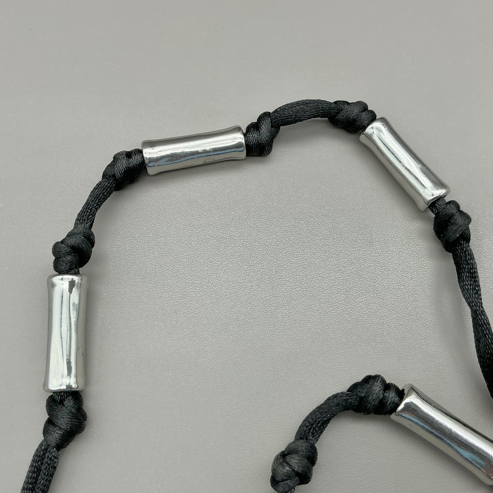 Chicos Necklace Women Silver Tone Black Cord Knotted Tube Bead Adjustable 30 In