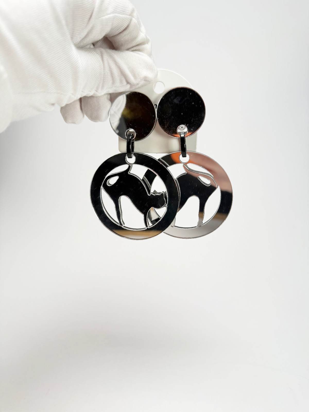 Marion Godart Reflective Chat Miroir” Mirror Effect Hoop Resin Clip On Earrings