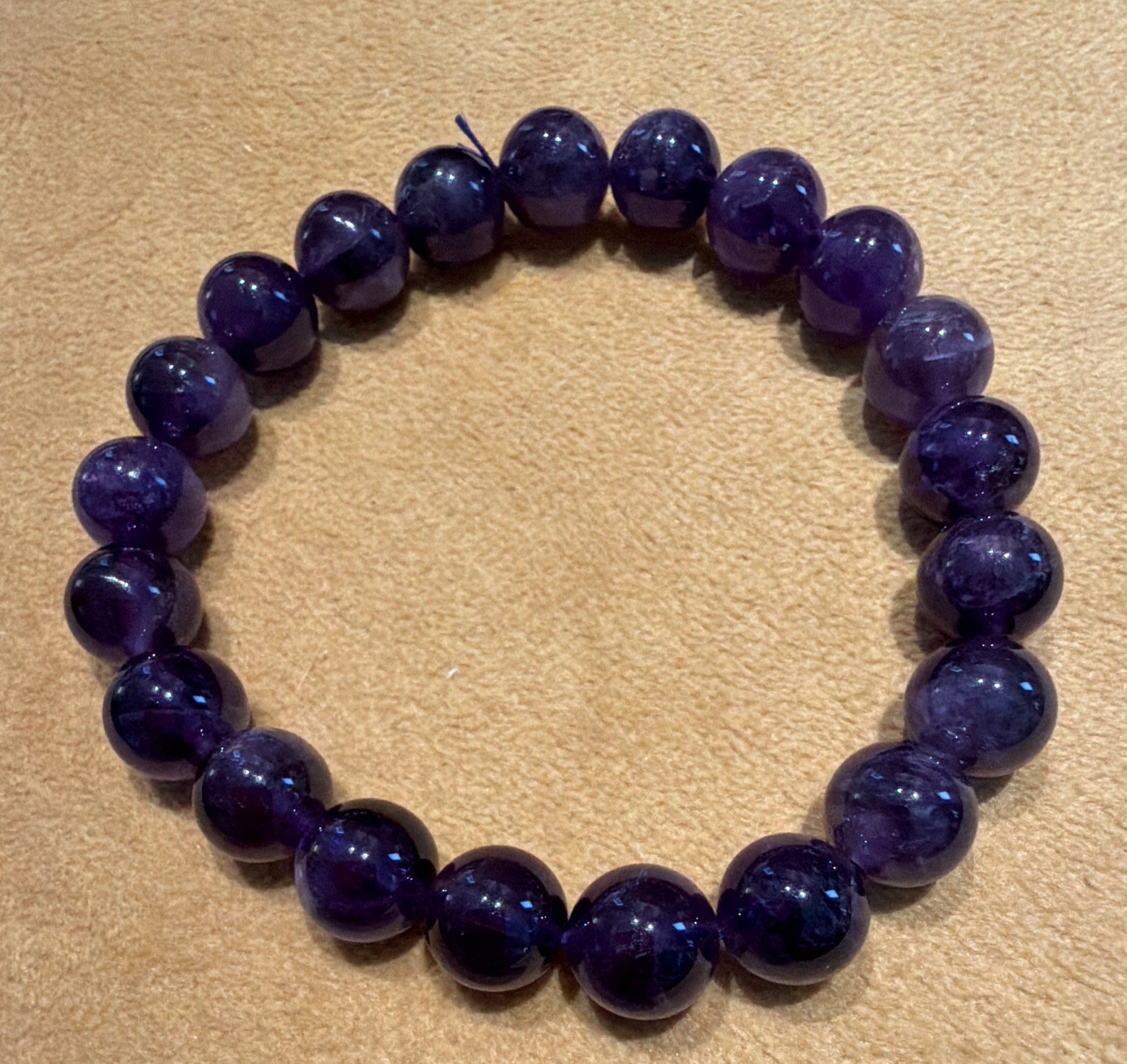 Purple Round Stone Bead Stretch Bracelet Sizable Fit No Clasp